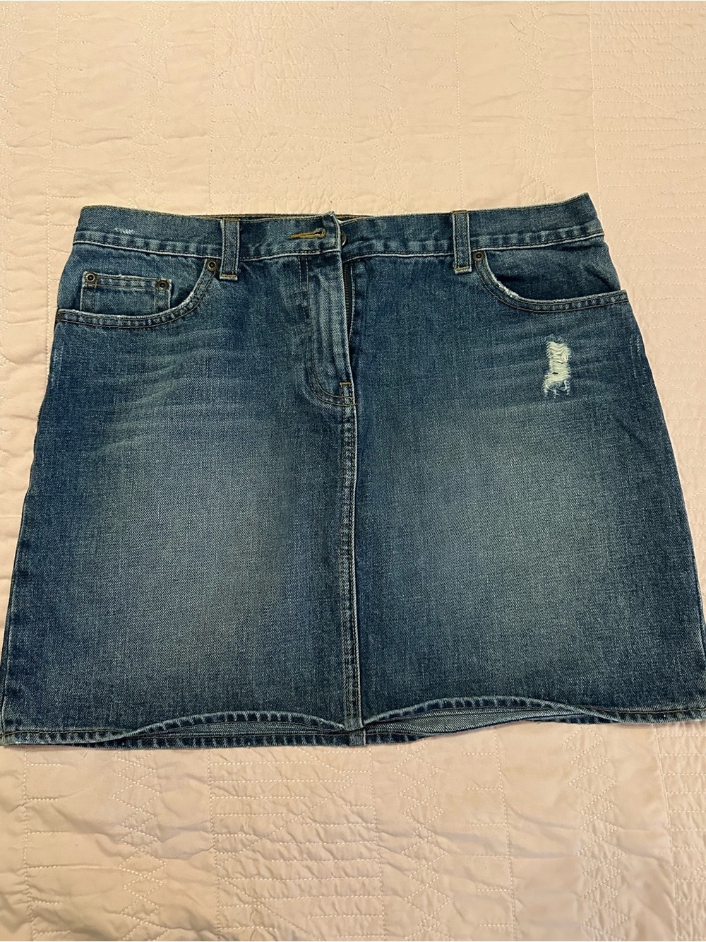 J. Crew Blue Denim Mini Skirt with Subtle Distress